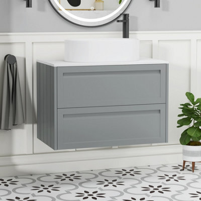 Royal Bathrooms Royal Bathroom Elmore 800mm Matt Pebble Grey Wall Mounted Countertop Bathroom Vanity Unit 2 Drawer With Peak Basin - image 1