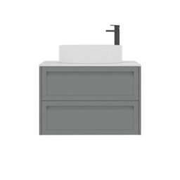 Royal Bathrooms Royal Bathroom Elmore 800mm Matt Pebble Grey Wall Mounted Countertop Bathroom Vanity Unit 2 Drawer With Peak Basin - thumbnail 7