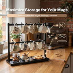 Levede Mug Holder Stand Countertop Coffee Cup Rack Storage Organiser 16 Hooks - thumbnail 6