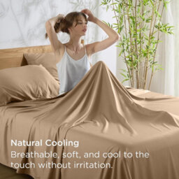 Aspire Homeware 100% Egyptian Cotton Flat Sheet Deep Coverage Ultracool Flat Bedding Beige Sheet Double, (L)275Cmx(W)225Cm - thumbnail 2