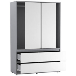 Urbn-Living Urbnliving 180Cm Height Grey Carcass 3 Sliding White Door With 4 White Drawer Wardrobe Clothes Storage Hanging Rail Bedroom - thumbnail 6
