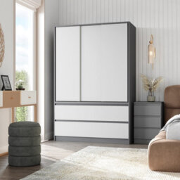 Urbn-Living Urbnliving 180Cm Height Grey Carcass 3 Sliding White Door With 4 White Drawer Wardrobe Clothes Storage Hanging Rail Bedroom - thumbnail 2