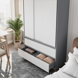 Urbn-Living Urbnliving 180Cm Height Grey Carcass 3 Sliding White Door With 4 White Drawer Wardrobe Clothes Storage Hanging Rail Bedroom - thumbnail 5