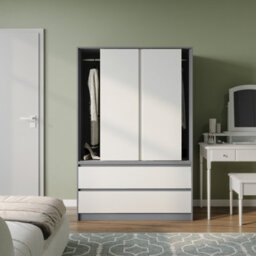 Urbn-Living Urbnliving 180Cm Height Grey Carcass 3 Sliding White Door With 4 White Drawer Wardrobe Clothes Storage Hanging Rail Bedroom - thumbnail 1