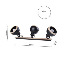 Milagro Oval Contemporary Ceiling Lamp Hand Made From Quality Black Metal And Fsc Accredited Wood Holds 3Xe27 Bulbs - thumbnail 4