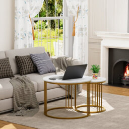 Huhote Elegant Nesting Coffee Tables 2 Set With Gold Frame And White Marble Top Side Table End Table For Home Balcony Office - thumbnail 4