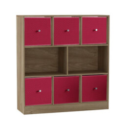 Urbn-Living Urbnliving Asymmetrical 8 Cube Bookcase Shelf Storage Unit W/ 6 Fabric Drawer Inserts (Oak+Fuchsia) - thumbnail 4