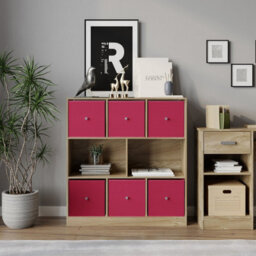 Urbn-Living Urbnliving Asymmetrical 8 Cube Bookcase Shelf Storage Unit W/ 6 Fabric Drawer Inserts (Oak+Fuchsia) - thumbnail 5