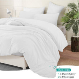 Bedlooms White Cotton Duvet Cover Set, Breathable & Anti-Allergic Bedding Pack, Double 200X200Cm - thumbnail 2