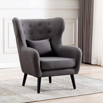 More4Homes Winslow Wing Back Occasional Bedroom Living Room Button Back Linen Fabric Accent Chair Armchair (Grey) - image 1