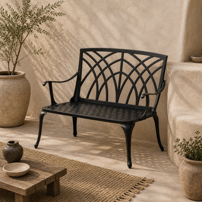Wyld Haus Elsu 2-Seater Outdoor Garden Bench - Black Cast Aluminium Matt Antique Finish, L95 X D54 X H88Cm - image 1