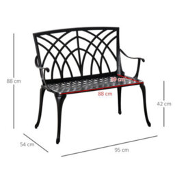 Wyld Haus Elsu 2-Seater Outdoor Garden Bench - Black Cast Aluminium Matt Antique Finish, L95 X D54 X H88Cm - thumbnail 4