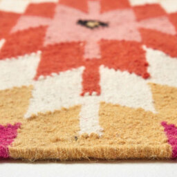Homescapes Jakarta Handwoven Pink, Orange And Yellow Multi Coloured Geometric Pattern Kilim Wool Rug, 66 X 200 Cm - thumbnail 4