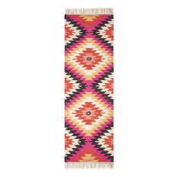 Homescapes Jakarta Handwoven Pink, Orange And Yellow Multi Coloured Geometric Pattern Kilim Wool Rug, 66 X 200 Cm - thumbnail 2