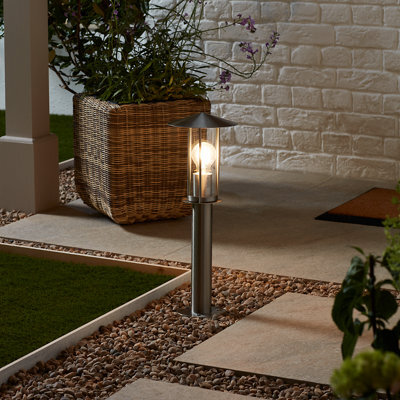 GoodHome Chignik Lantern Matt Stainless Steel Mains-Powered Outdoor Post Light (H)500mm - image 1