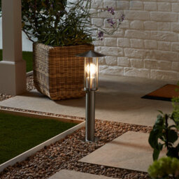 GoodHome Chignik Lantern Matt Stainless Steel Mains-Powered Outdoor Post Light (H)500mm - thumbnail 1