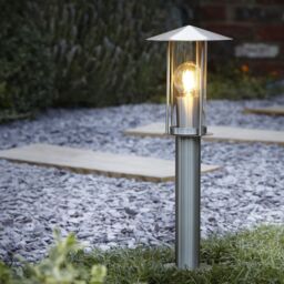 GoodHome Chignik Lantern Matt Stainless Steel Mains-Powered Outdoor Post Light (H)500mm - thumbnail 2