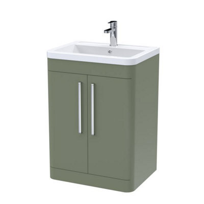 Dezine Nile 600mm 2 Door Satin Green Floor Standing Vanity Unit - image 1