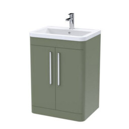 Dezine Nile 600mm 2 Door Satin Green Floor Standing Vanity Unit - thumbnail 1