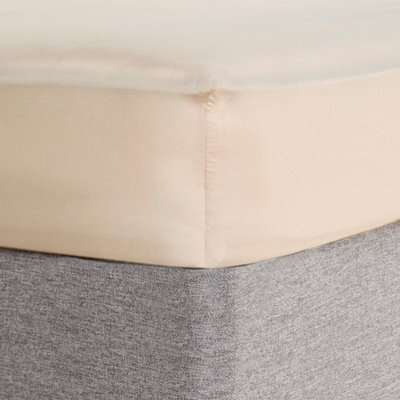 Ohs Plain Dyed Fitted Bed Sheets Non-Iron, Natural - Double - image 1
