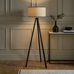 Valuelights Barbro Black Tripod Floor Lamp With Trim Drum Shade And Bulb - thumbnail 2
