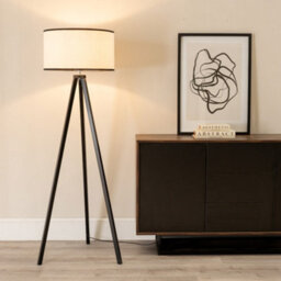 Valuelights Barbro Black Tripod Floor Lamp With Trim Drum Shade And Bulb - thumbnail 1