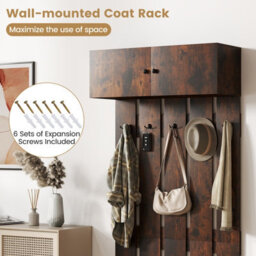 Gainoom Entryway Wall Brown Coat Rack Wall Mounted Coat Clothes Rack - thumbnail 6