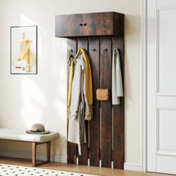 Gainoom Entryway Wall Brown Coat Rack Wall Mounted Coat Clothes Rack - thumbnail 3