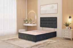 Somnior Beds Somnior Chambery Tweed Fabric 4Ft6 Double Divan Bed Base With Upholstered Headboard Charcoal