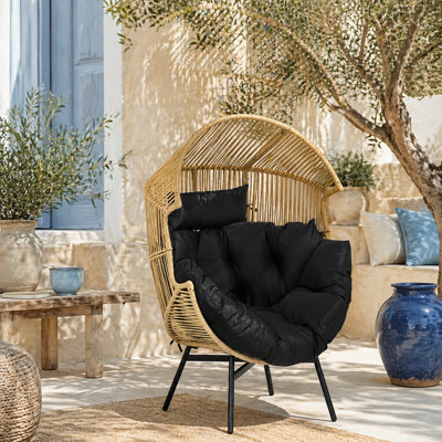 Wyld Haus Molaha Sand And Black Rattan-Style Egg Chair With Padded Cushion, L89 X D75 X H143Cm - image 1