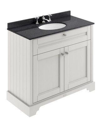 Hudson Reed Floor Standing 2 Door Traditional Vanity Unit With 3 Tap Hole Black Marble Top & Basin, Timeless Sand, 1020 X 470 mm - image 1