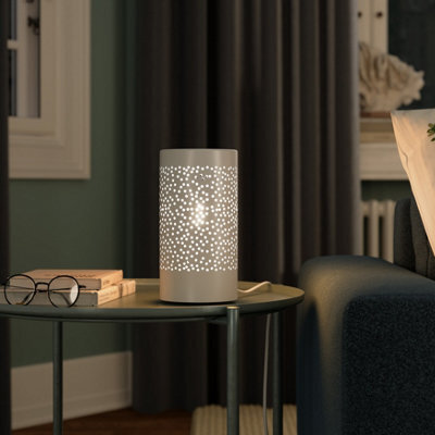 GoodHome Bozrah Cylinder Gloss Taupe Table Lamp - image 1