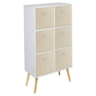 Urbn-Living Urbnliving 91Cm Height 6 Cube White Wooden Bookcase With Black Legs Living Room Beige Shelf Storage Drawers - image 1