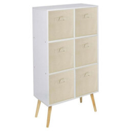 Urbn-Living Urbnliving 91Cm Height 6 Cube White Wooden Bookcase With Black Legs Living Room Beige Shelf Storage Drawers