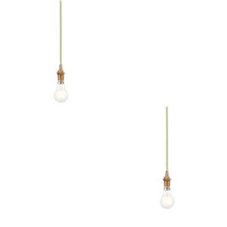 Loops Stylish 2 Pack Hanging Ceiling Pendant Lights In Brushed Aged Brass With Green Fabric Cord