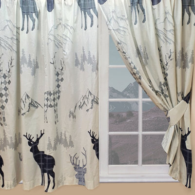 "My Home 66"" X 72"" Highland Stag Pencil Pleat Curtains Taupe Grey Navy" - image 1