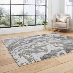 Grey Gold Abstract Modern Easy To Clean Rug For Dining Room-160Cm X 220Cm - thumbnail 2