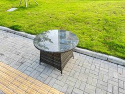 Fimous 5-Piece Pe Rattan Garden Furniture 4 Seater Garden Medium Round Table And Chairs For Patio Dark Grey Mixed - thumbnail 4