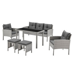 Home Detail Roma Wicker Style Garden Dining Set In Grey Footstools Sofa Chairs Table Black Glass Table Top - thumbnail 2
