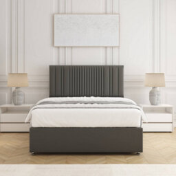Bsspoke Florence Divan Bed Set In Grey Plush Velvet 24Inch Headboard & 2 Drawers Same Side & No Mattress In All Sizes - thumbnail 3