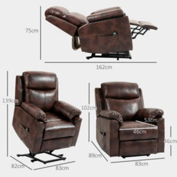 Homcom Power Lift Chair Electric Riser Recliner With Remote Control, Brown - thumbnail 3