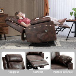 Homcom Power Lift Chair Electric Riser Recliner With Remote Control, Brown - thumbnail 6