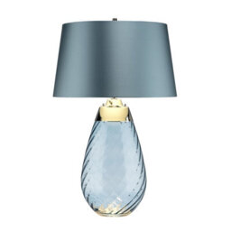 Elstead Lena 2 Light Large Blue Table Lamp, Blue-Tinted Glass , Duck Egg Blue Shade, E27 - thumbnail 2