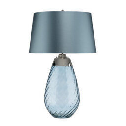 Elstead Lena 2 Light Large Blue Table Lamp, Blue-Tinted Glass , Duck Egg Blue Shade, E27 - thumbnail 3