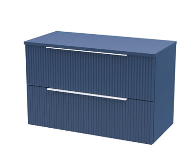 Balterley Tixall Fluted 2 Drawer Wall Hung Vanity Unit With Worktop, Satin Blue, 800mm - image 1
