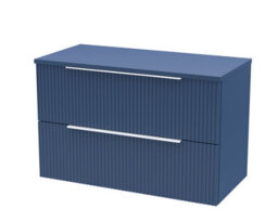Balterley Tixall Fluted 2 Drawer Wall Hung Vanity Unit With Worktop, Satin Blue, 800mm