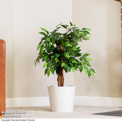 Garden Gear Artificial Ficus Tree 90Cm With Natural Wood Trunk, Silk Leaves, Indoor Outdoor Greenery Home Office Décor - image 1