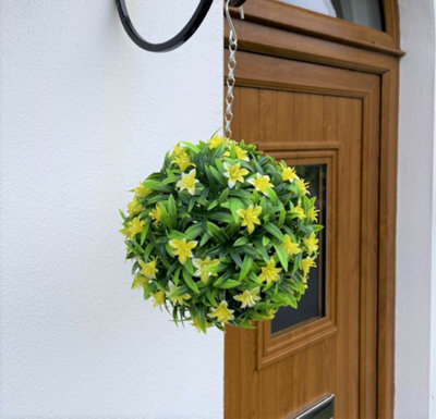 Best Artificial 23Cm Yellow Lily Hanging Basket Flower Topiary Ball - Suitable For Outdoor Use - Weather & Fade Resistant - image 1