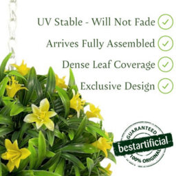 Best Artificial 23Cm Yellow Lily Hanging Basket Flower Topiary Ball - Suitable For Outdoor Use - Weather & Fade Resistant - thumbnail 4