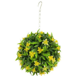Best Artificial 23Cm Yellow Lily Hanging Basket Flower Topiary Ball - Suitable For Outdoor Use - Weather & Fade Resistant - thumbnail 2
